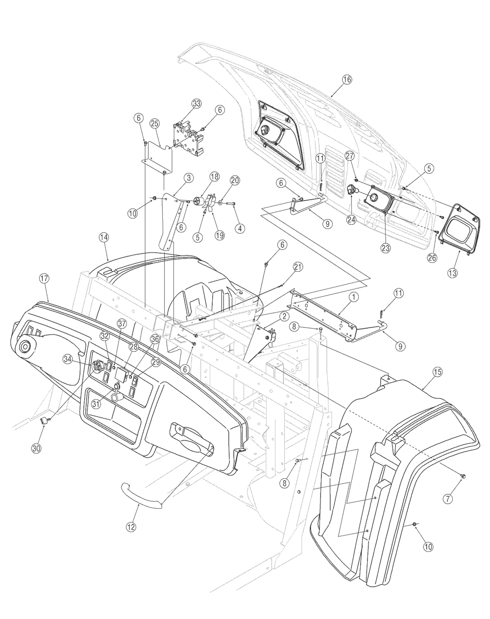 Front Fenders And Dash Diagram and Parts List for 467 4X4-1B017G-Before-37ACD710 Cub Cadet Lawn Tractor Accessories